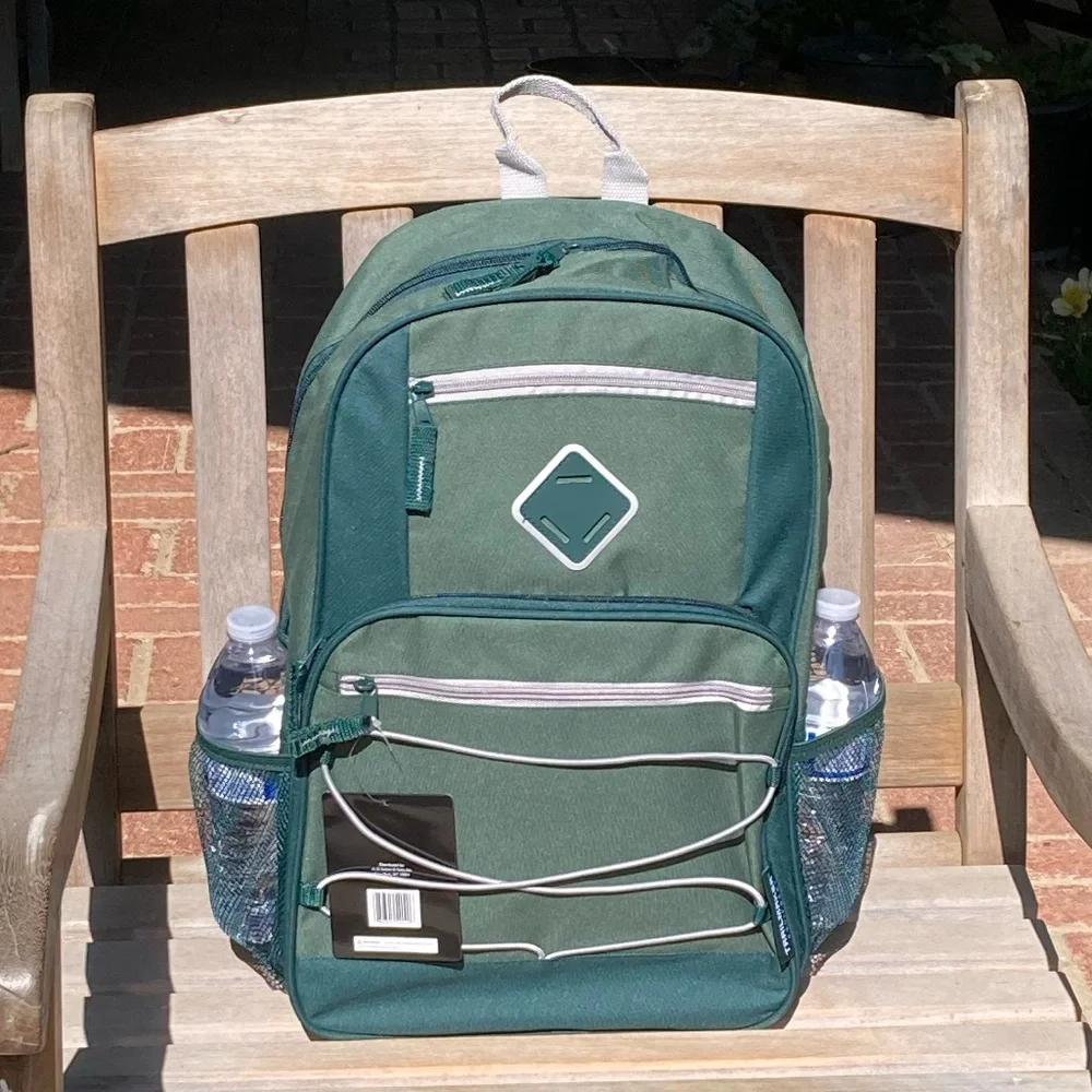 Green Backpack with Gray Trim Side Pockets New
